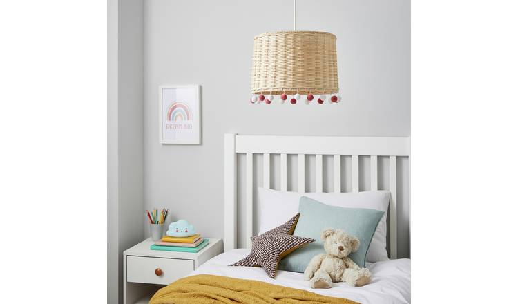 Glow Kids Rattan Pom Pom Easy Fit Lampshade - 30cm