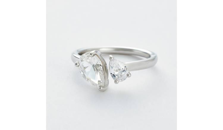 Revere Sterling Silver Cubic Zirconia Double Pear Ring - Small