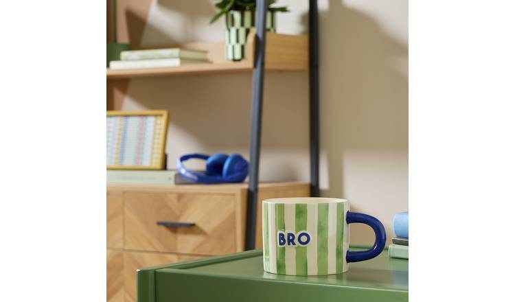 Argos Home Beige Green Stripes Stoneware Bro Decal Mug