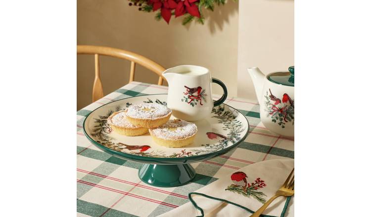 Argos Home Robin Stoneware Cake Stand - White & Green