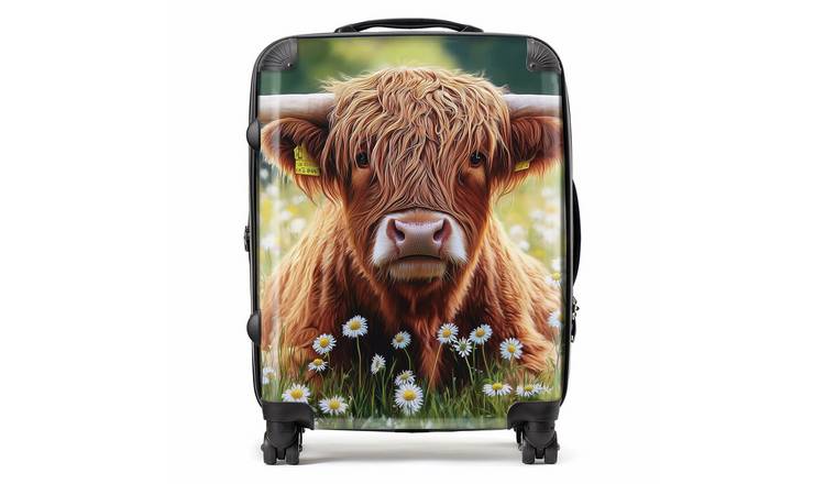 Warren Reed - Designer Highland Cow and Daisies 8-Wheel Hard Suitcase - Medium