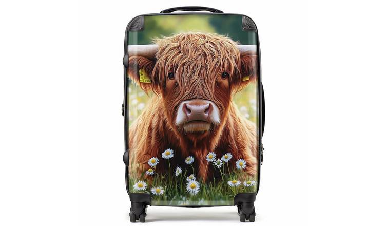 Warren Reed - Designer Highland Cow and Daisies 8-Wheel Hard Suitcase - Large
