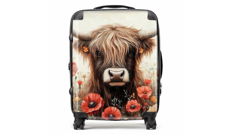Warren Reed - Designer Highland Cow and Flowers 8-Wheel Hard Suitcase - Medium