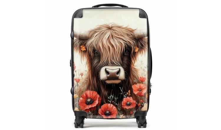 Warren Reed - Designer Highland Cow and Flowers 8-Wheel Hard Suitcase - Large
