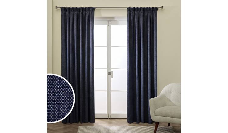 Habitat Basket Weave Blackout Pencil Pleat Curtain - Navy - 168x229cm