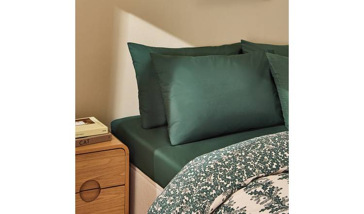 Habitat Cotton 200 TC Plain Forest Green Pillowcase Pair