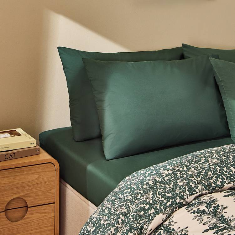 Habitat Cotton 200 TC Plain Forest Green Pillowcase Pair 0