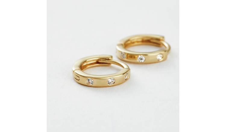 Revere Gold Plated Silver Cubic Zirconia Mini Huggies Earrings