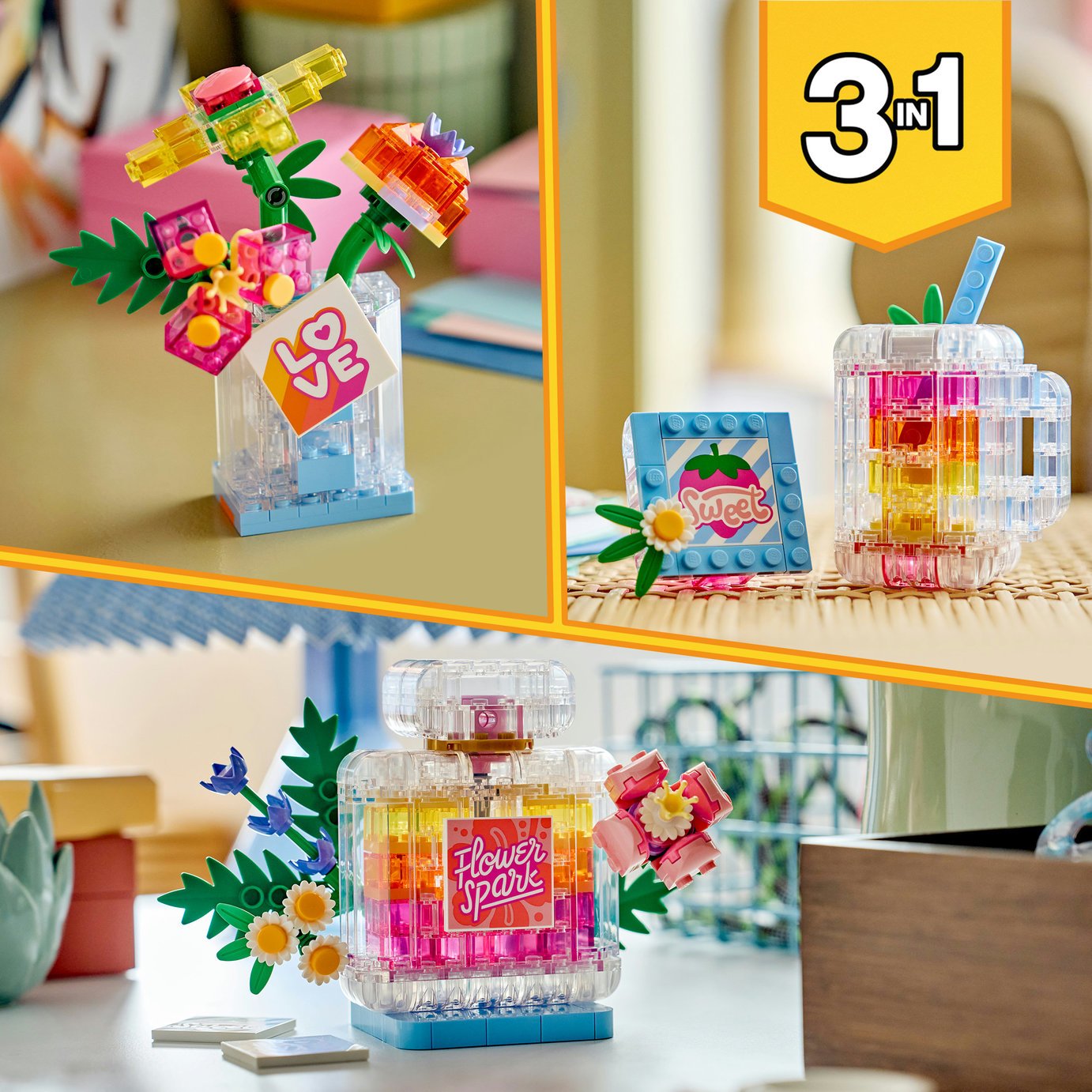 Buy LEGO Creator 3 in 1 Floral Decor Perfume Bottle Set 31383
