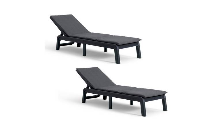 Keter Atlas Set of 2 Folding Space Saving Resin Sun Lounger - Grey