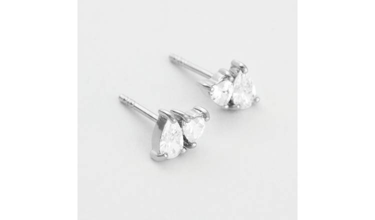 Revere Sterling Silver Pear and Heart Shaped Cubic Zirconia Stud Earrings