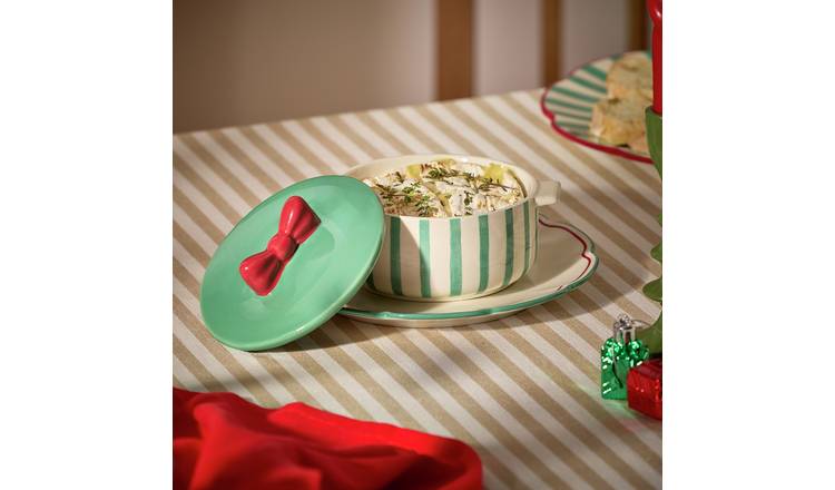 Argos Home Green Striped Bow Camembert Baker