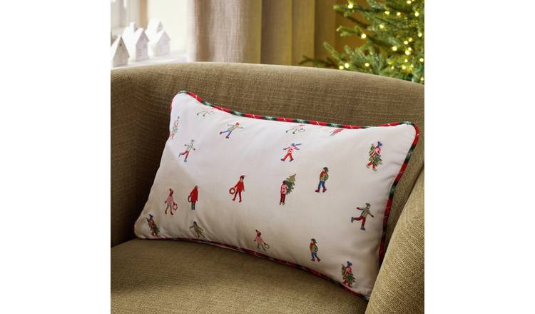 Argos Home Ski Scene Embroidered Cushion White - 50x30cm