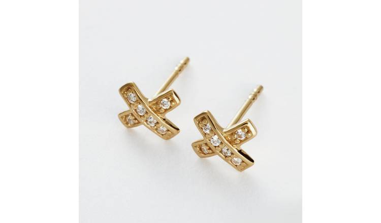 Revere Gold Plated Silver Cubic Zirconia Cross Stud Earrings