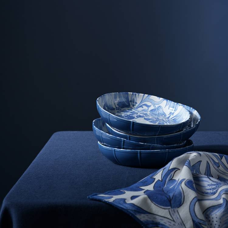 Habitat x Morris & Co. Inky 4 Piece Stoneware Pasta Bowls - Blue 0