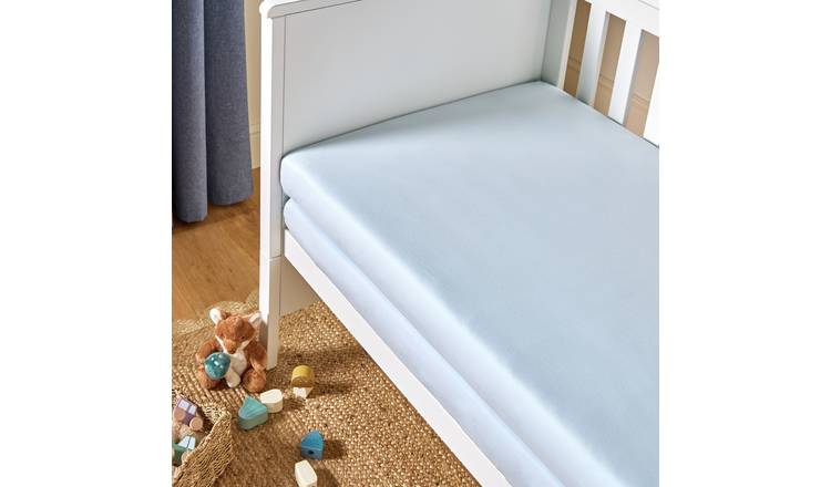 Argos Home Nursery Cotton Jersey 2 Pack Plain Blue Fitted Sheet - Moses
