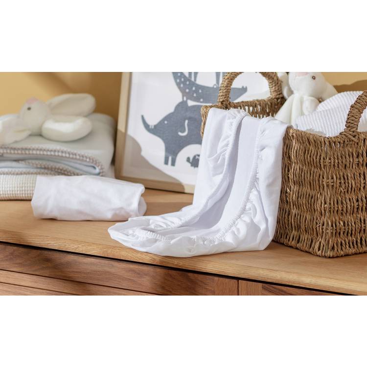 Home Nursery Cotton Jersey 2 Pack White Fitted Sheets - Single 0