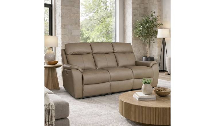 Aspire Kingsmere Leather 3 Seater Power Recliner Sofa - Mushroom