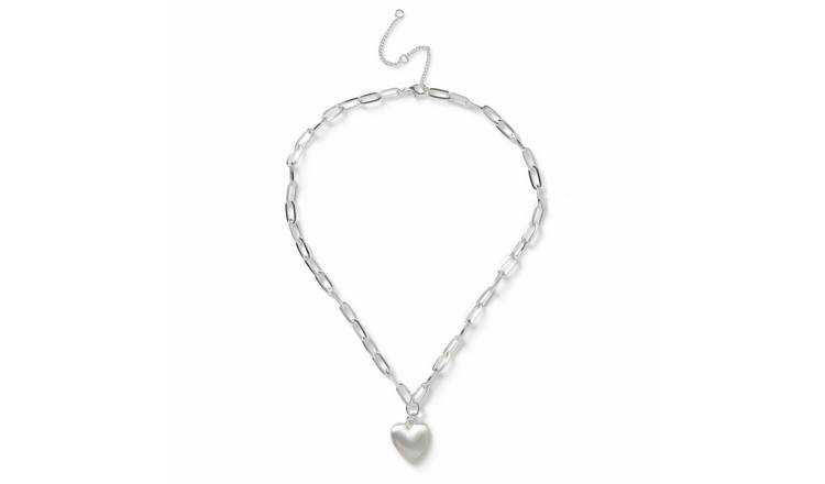Freedom Silver Tone Puffed Heart Pendant Necklace