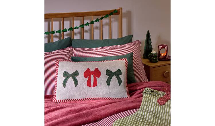 Argos Home Bows Knitted Cushion Ivory - 50x30cm