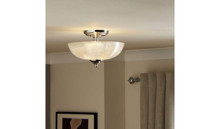 Argos Home Blaire Pressed Glass Uplighter Flush Ceiling Light - Chrome