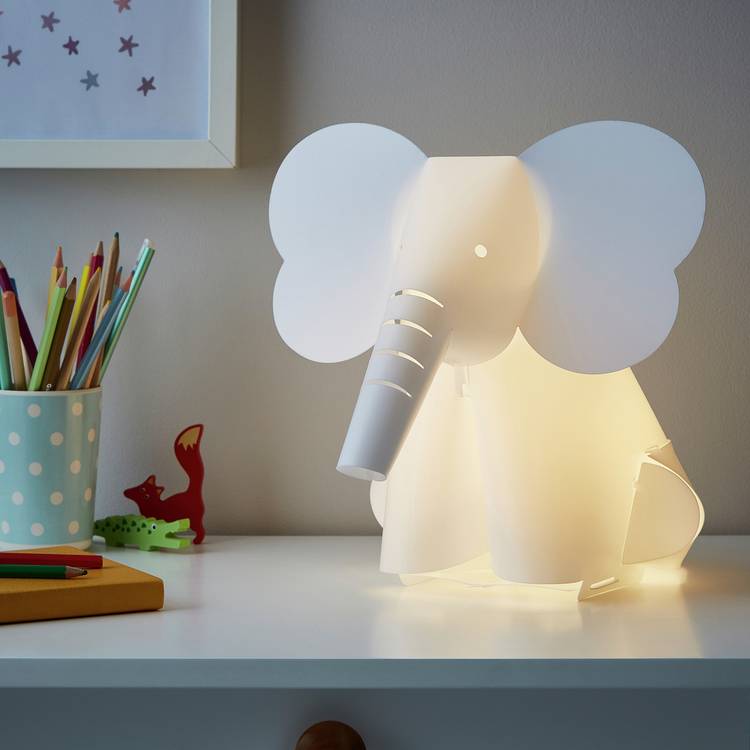 Glow Baby Elephant Kids Table and Bedside Lamp - White 0