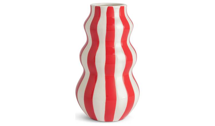 Habitat Hand Painted Stripe Vase - Red