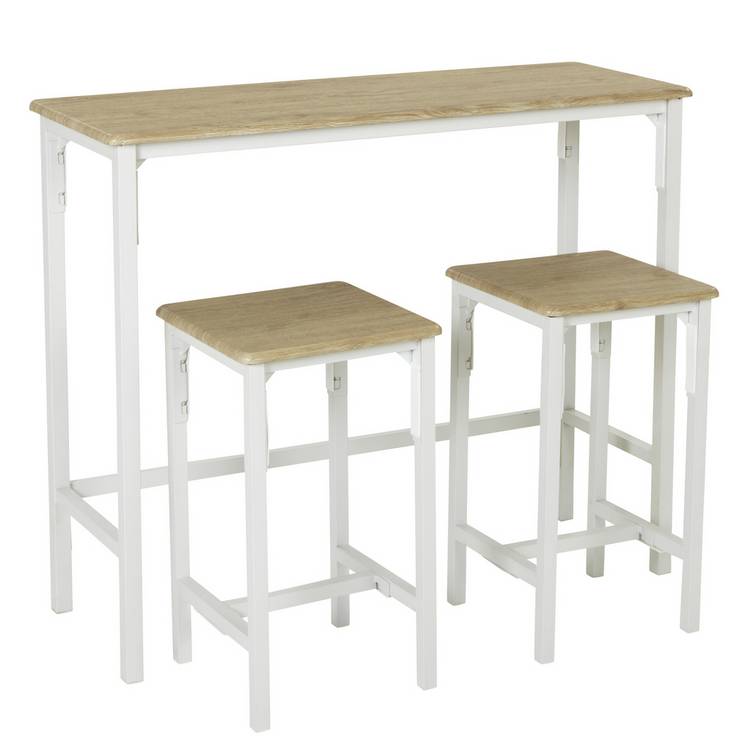 Argos Home Bolitzo Oak White Bar Table & 2 Oak White Stools 0