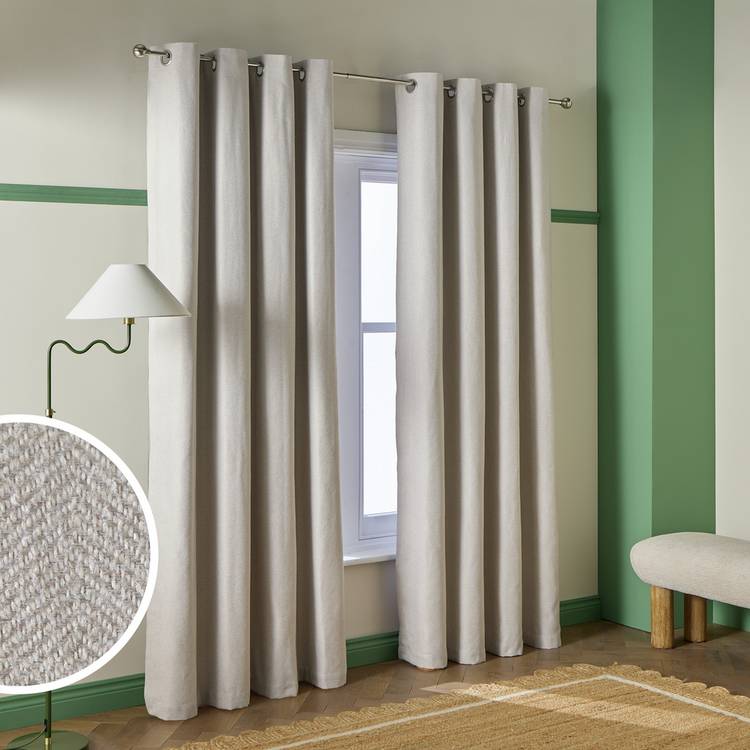 Habitat Textured Blackout Herringbone Eyelet Curtain - Cream - 168x229cm 0