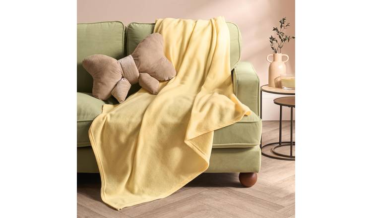 OHS Plain Fleece Blanket Throw 200 x 240cm - Lemon
