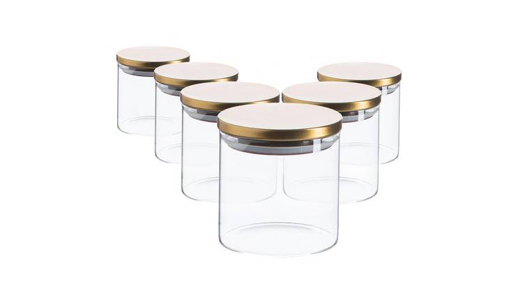 Argon Tableware Scandi Storage Jars with Metallic Lids- Gold - Set of 6