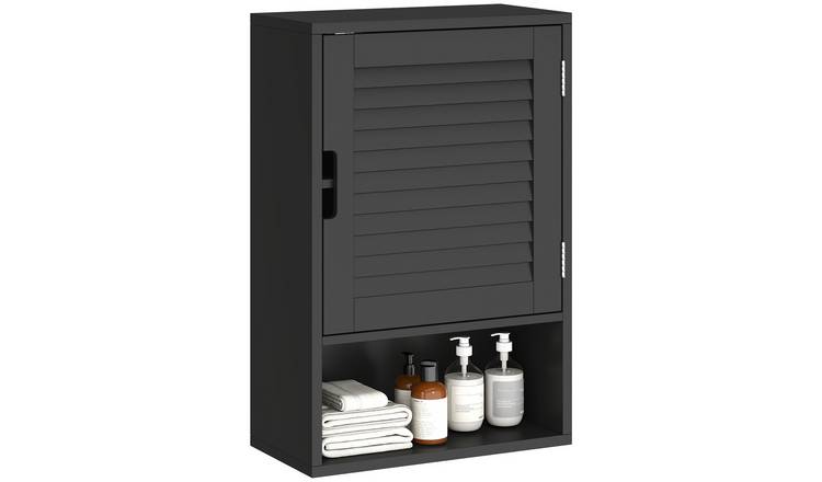 HOMCOM Wall Mounted Bathroom Storage Cabinet with Adjustable Shelves - Black
