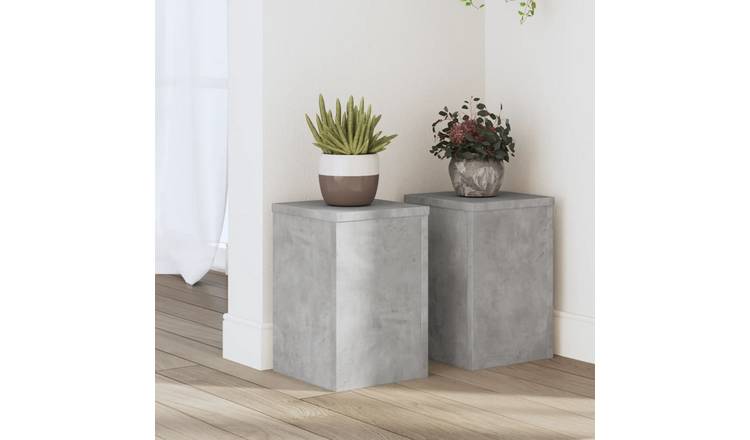 Walplus Pack of 2 Engineered Wood Plant Stand - Concrete Grey - 20 x 20 x 30 cm
