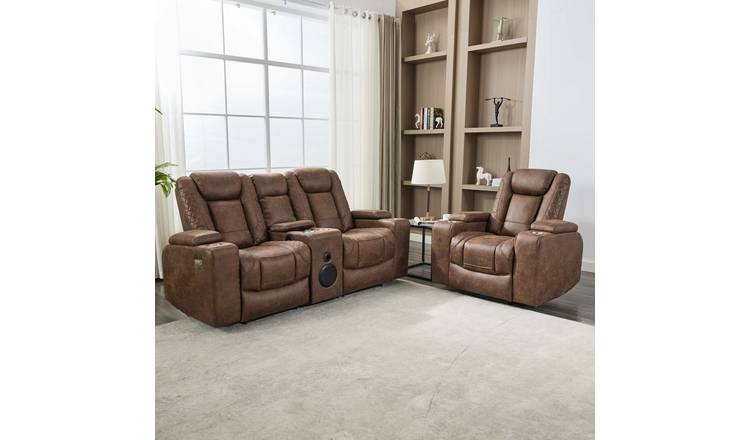 Furniture Online Ashton Electric Recliner Fabric 1+2 Seater Sofa Set - Brown