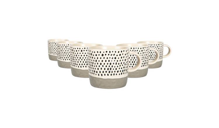 Nicola Spring Ceramic Dipped Dots Coffee Mugs - 385ml - Grey - Pack of 6
