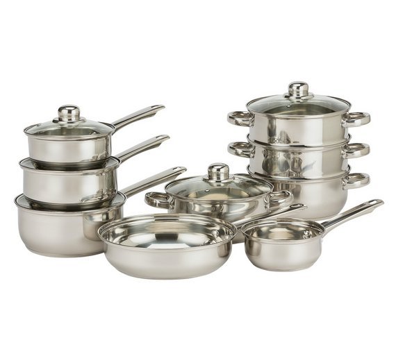 Argos Home 9 Piece Stainless Steel Pan Set