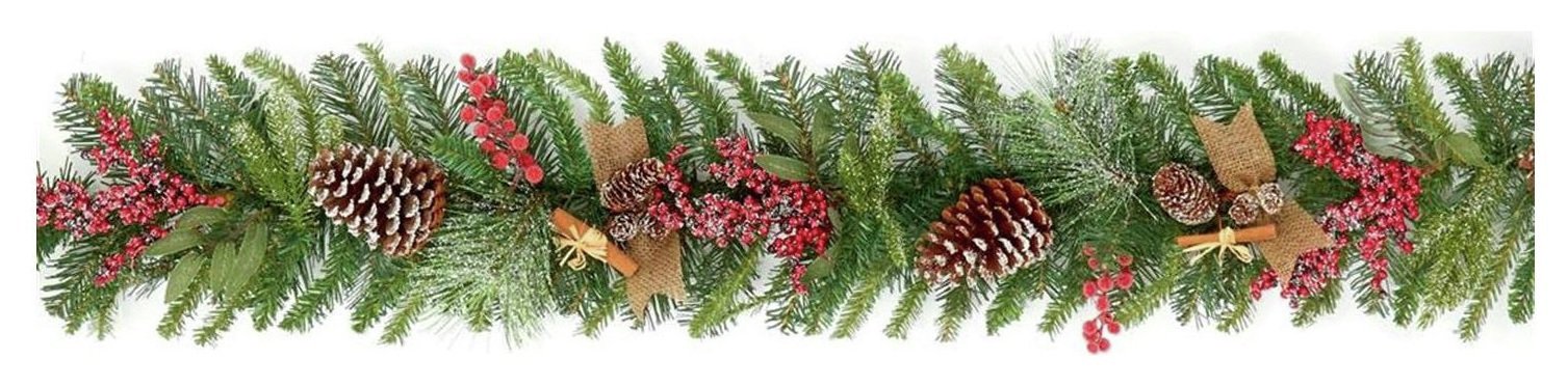 Premier Decorations 1.8m Natural Frosted Garland Berry Cone