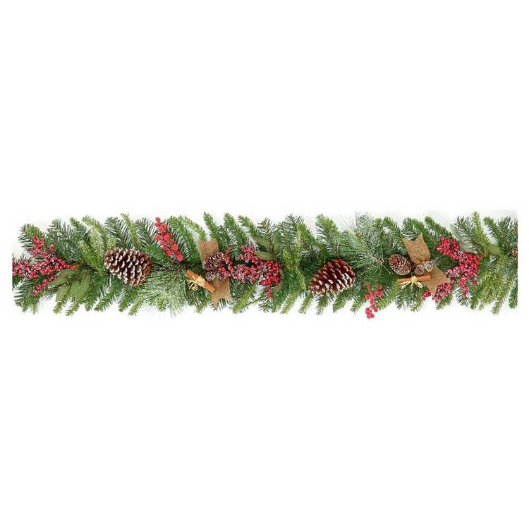 Premier Decorations Berry & Cone Frosted Christmas Garland 0