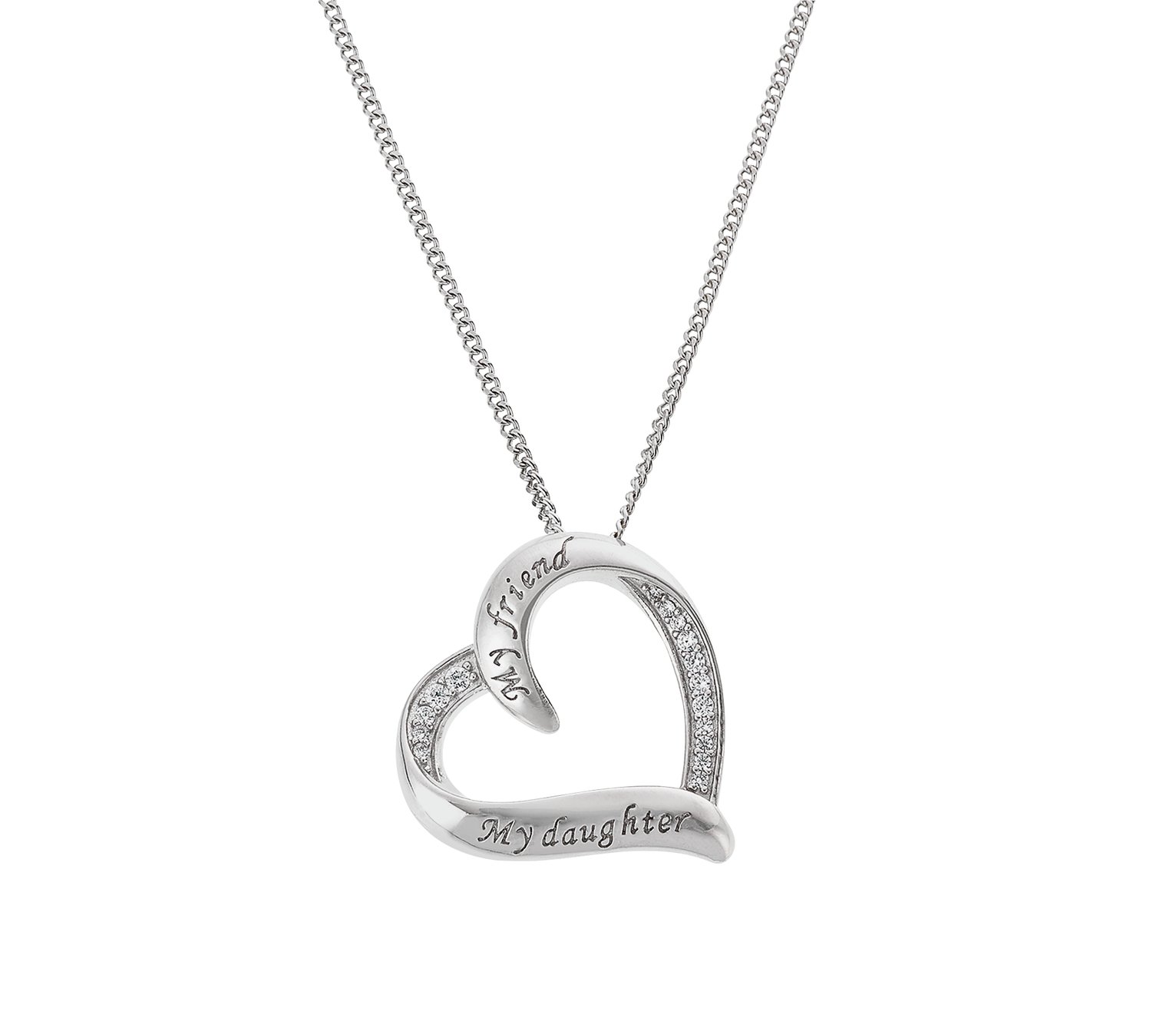 Moon & Back Cubic Zirconia Heart Pendant 18 Inch Necklace