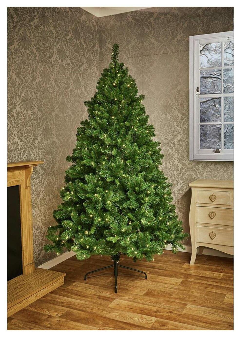 Premier Decorations 7ft Pre-lit Pine Christmas Tree - Green