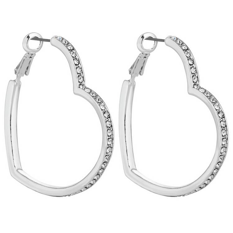 Lipsy Silver Colour Crystal Heart Hoop Earrings 0
