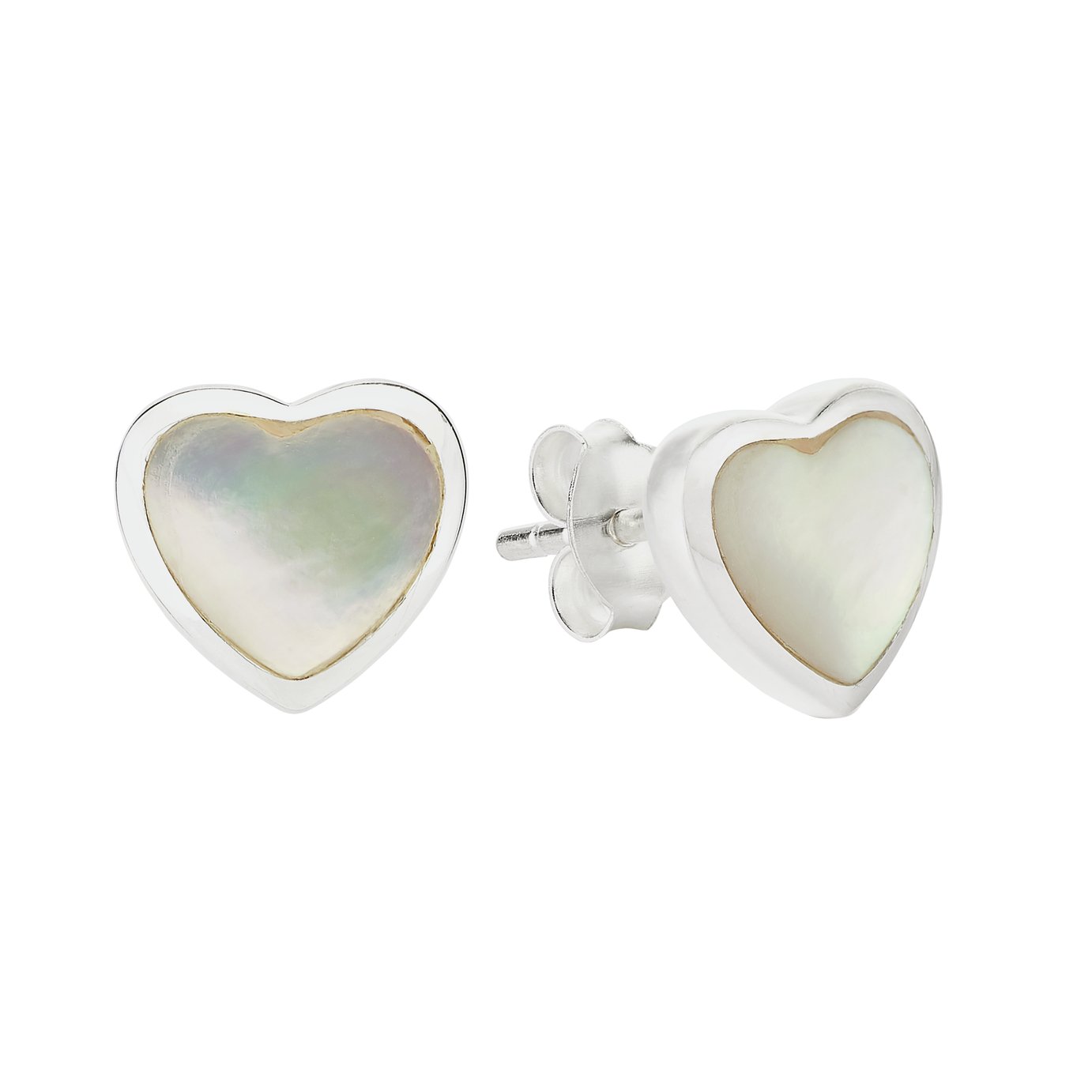 Revere Sterling Silver Mother of Pearl Heart Stud Earrings