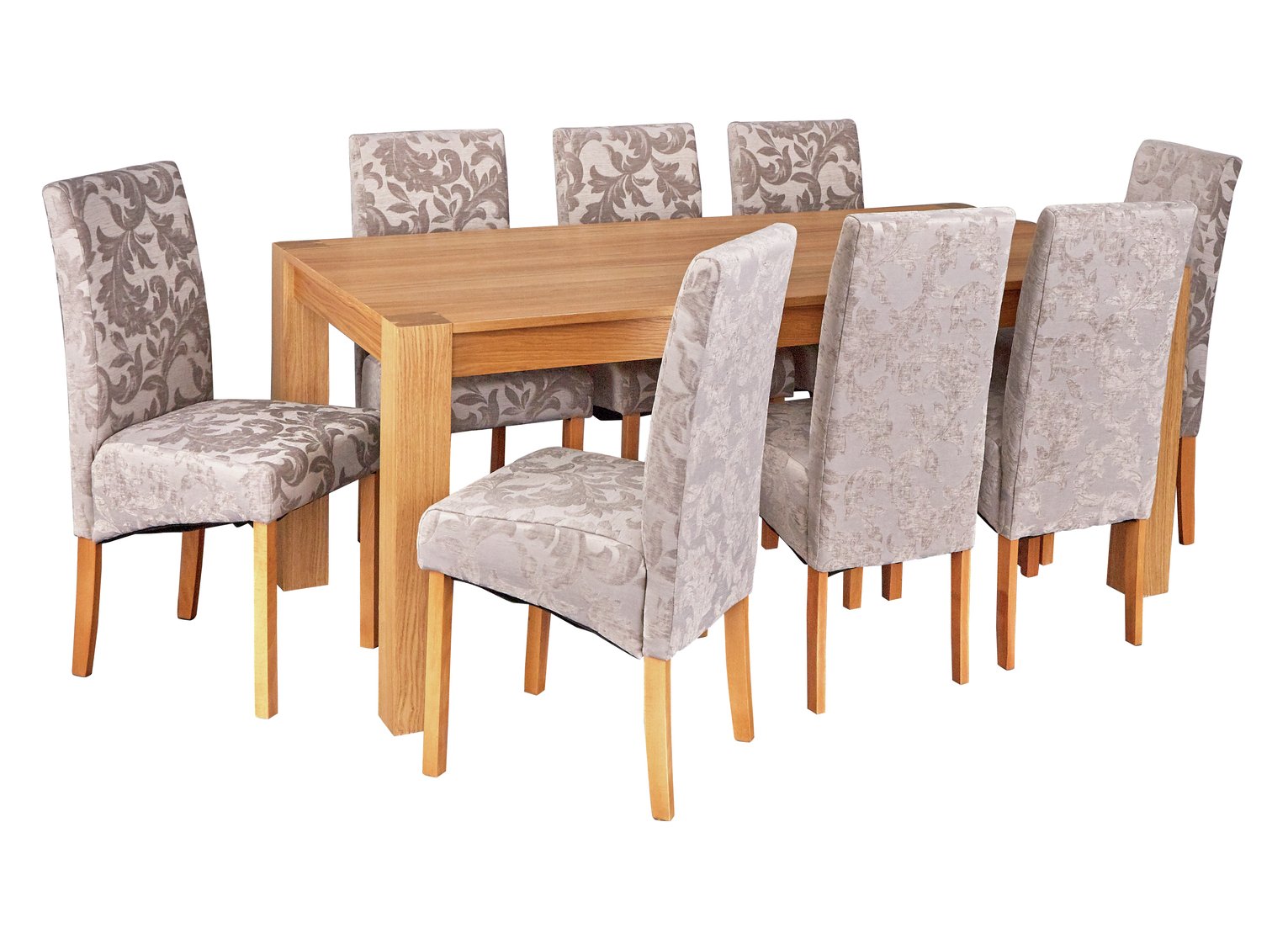 Argos Home Alston Oak Veneer Table and 8 Chair - Grey Damask