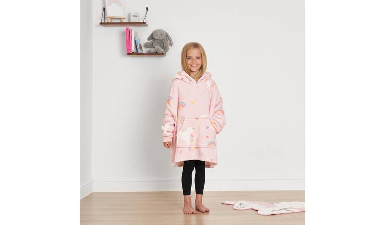OHS Kids Unicorn Print Hoodie Blanket - One Size - Blush