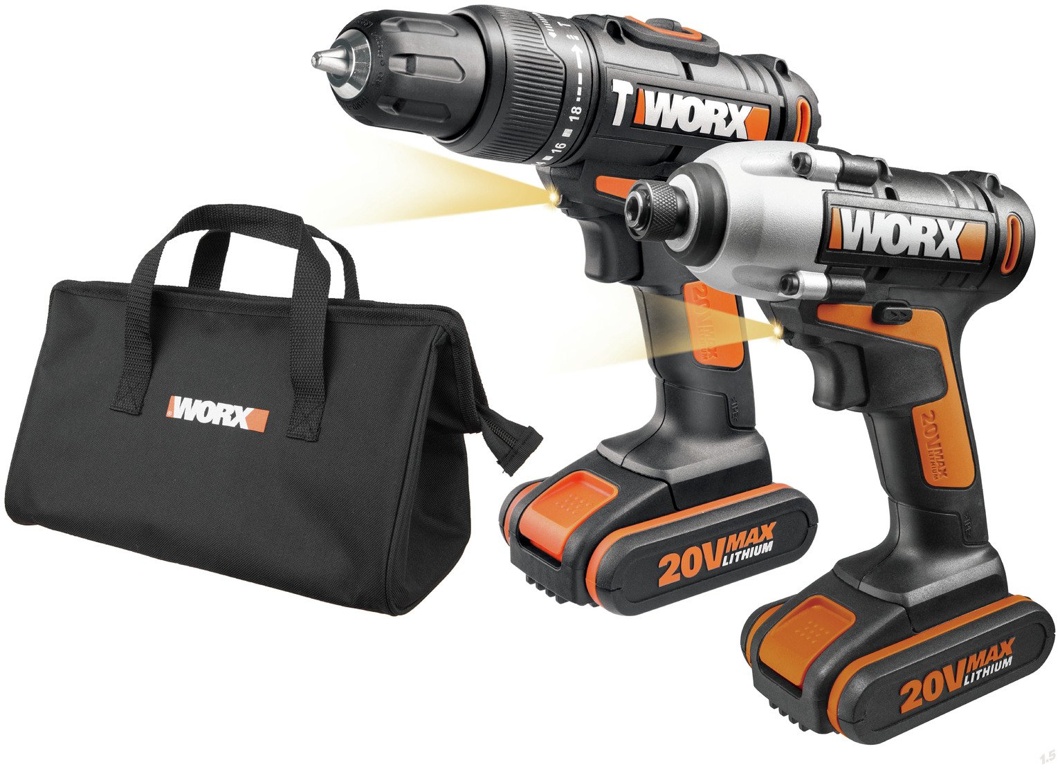 WORX 20V Hammer Drill and Impact Driver Cordless Combi Kit