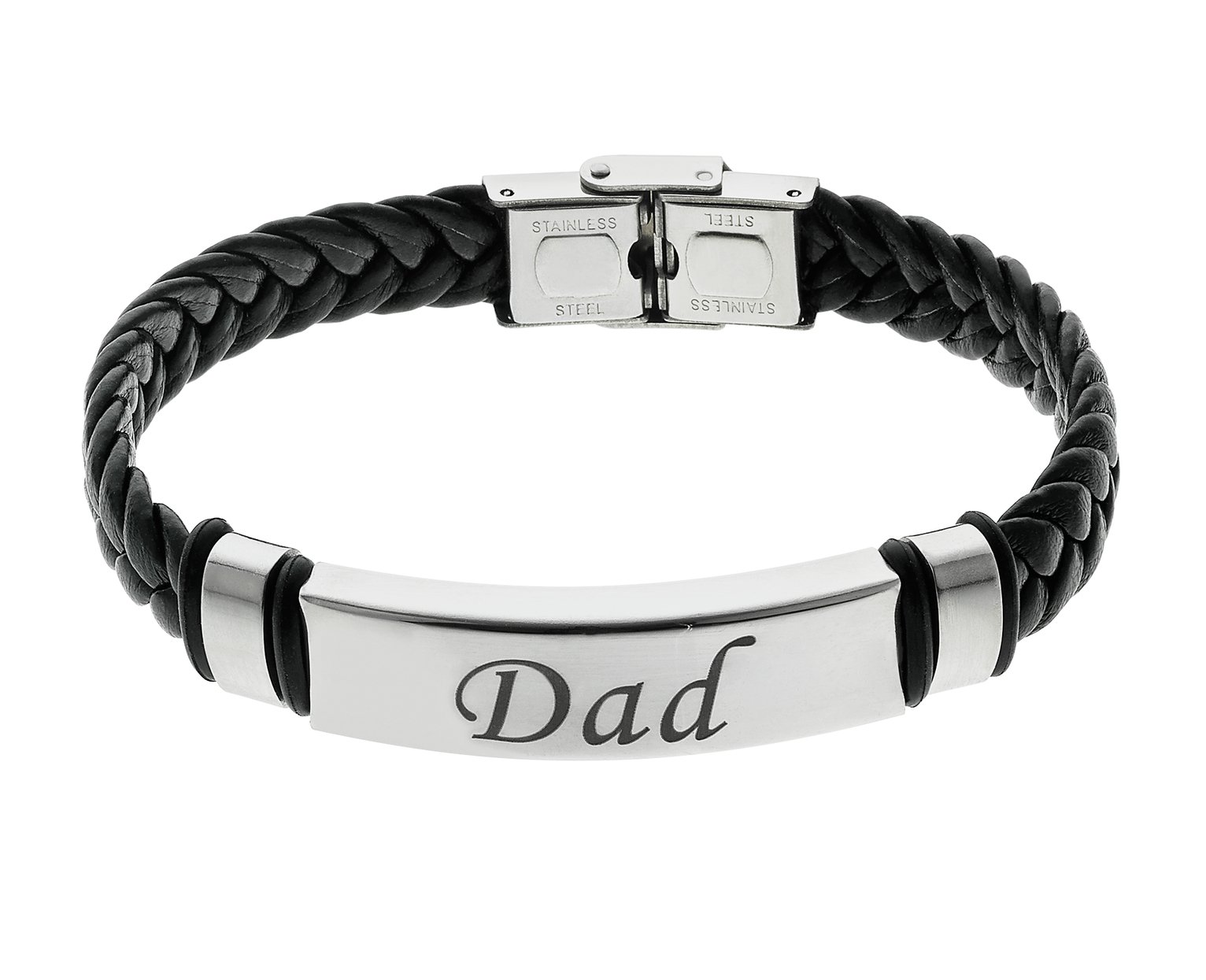 Revere Men's Stainless Steel Leather 'Dad' Bracelet