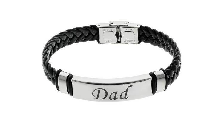 Revere Men's Stainless Steel Leather 'Dad' Bracelet