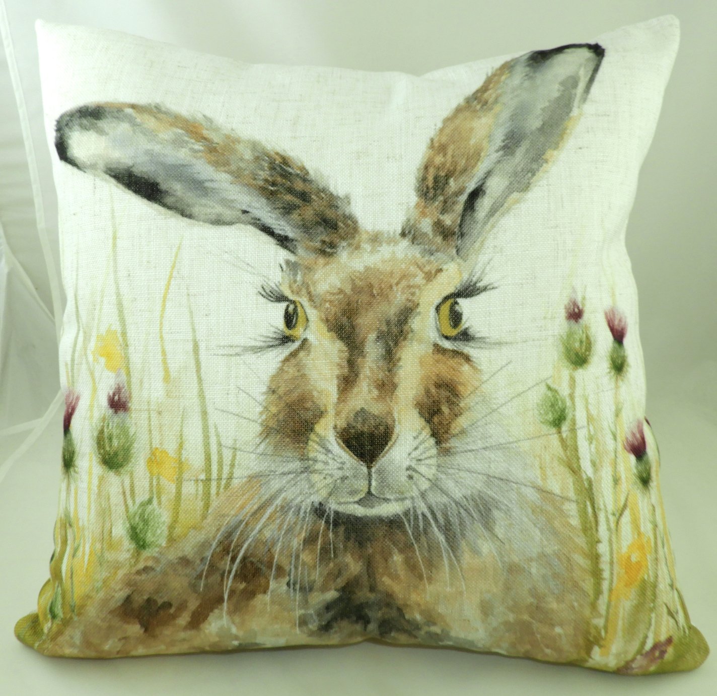 Evans Lichfield Watercolour Hare in Thistles Cushion