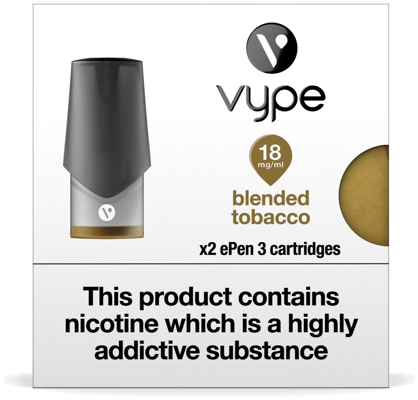 Vype ePen 3 Cartridges 6 pack – Blended Tobacco 18mg