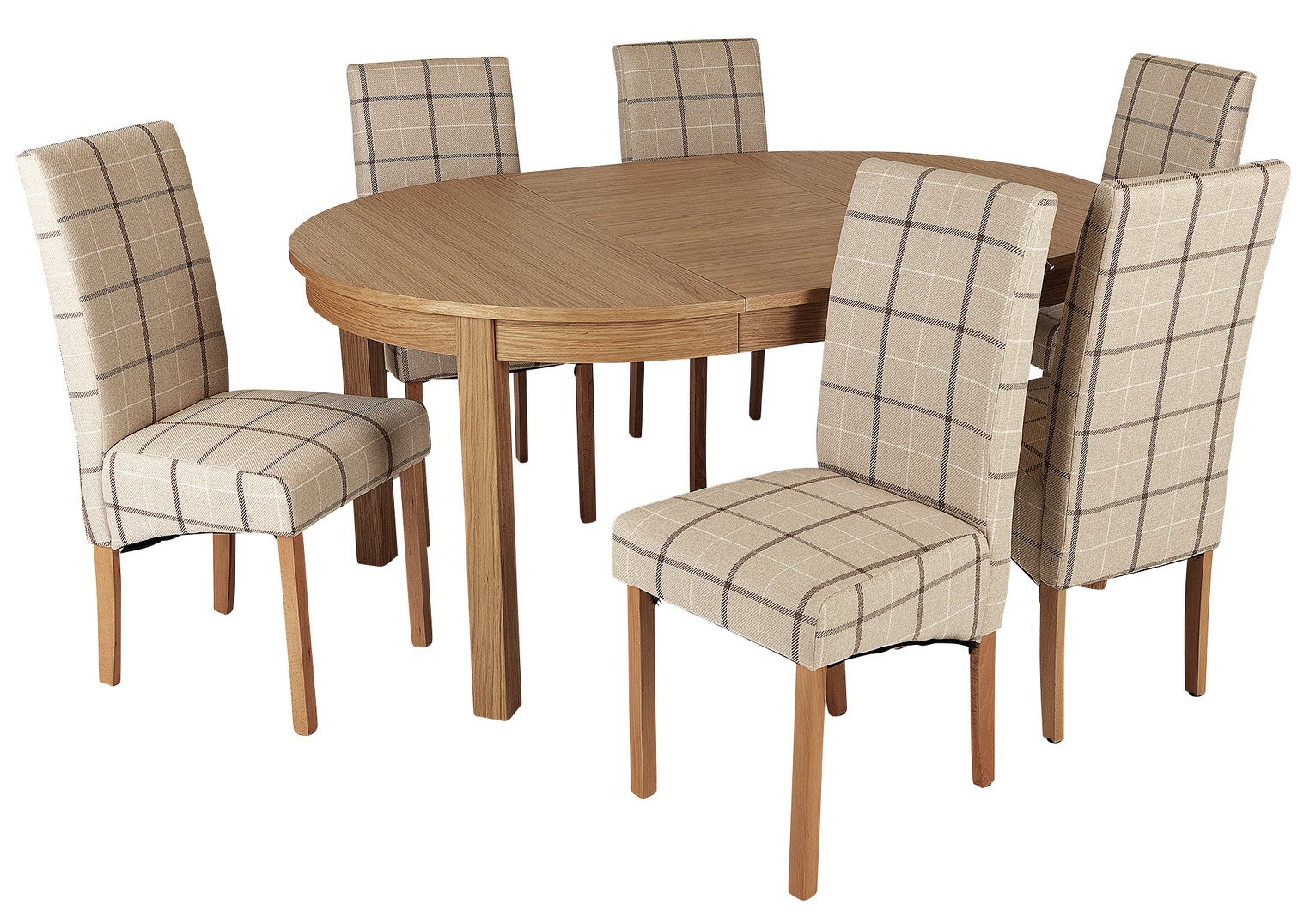 Argos Home Clifton Oak Extending Table & 6 Cream Check Chair
